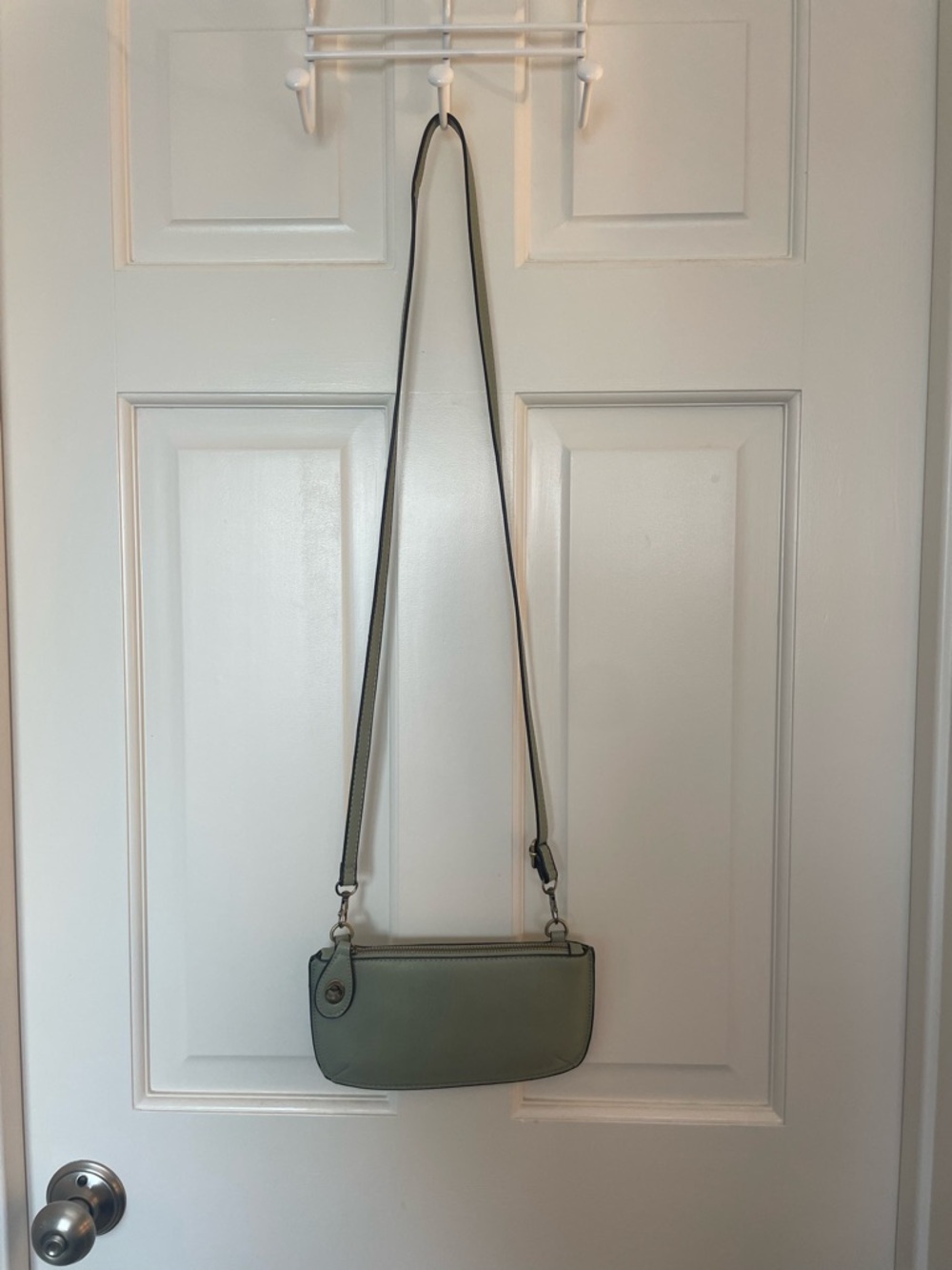 Minimal Leather Crossbody Bag in Sage Green